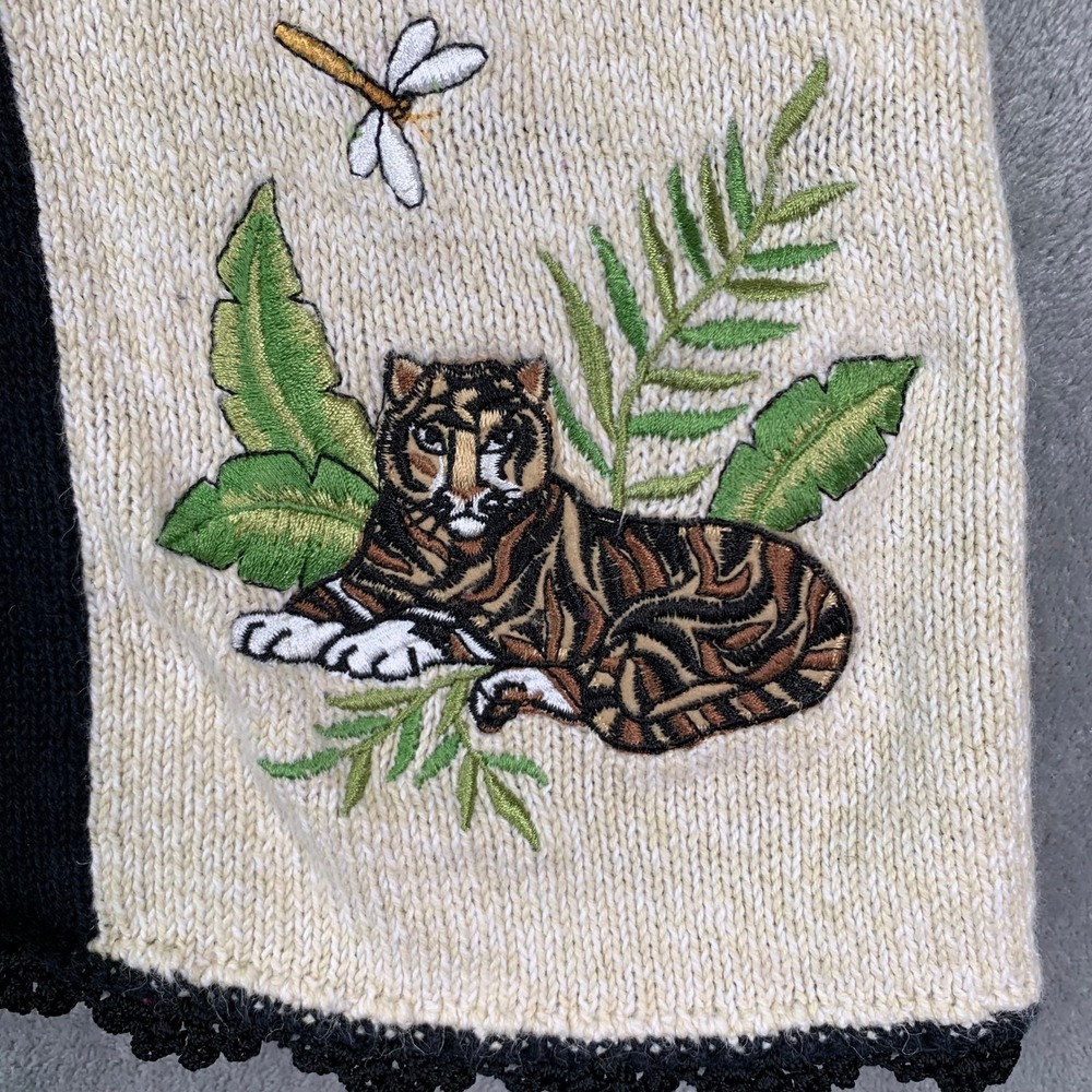 Vintage Jungle Patchwork Embroidered Sweater Tige… - image 5
